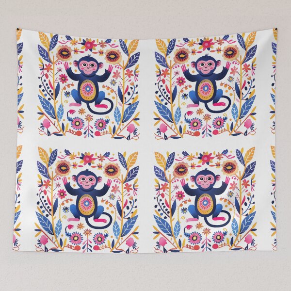 Item preview, Colorful illustration of a cute monkey in a vibrant floral frame. Perfect for design and art projects. designed and sold by primtawan.