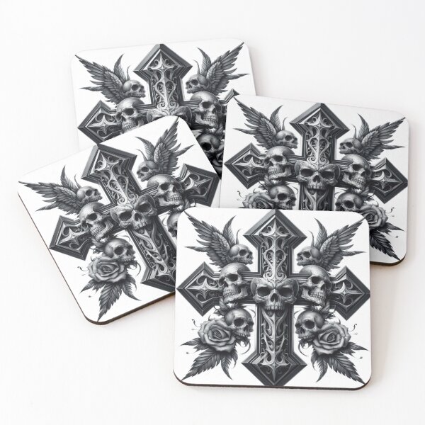 Item preview, cross with skulls and roses black and white sketch tattoo designed and sold by Expressions-Sel.