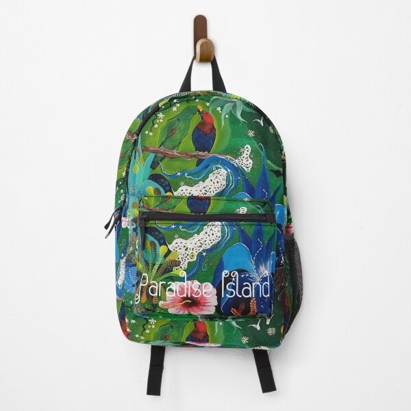 Item preview, Paradise island with parrots, vibrant dreamy green tropical forest with birds designed and sold by GabiVitryArt.
