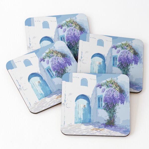 Item preview, Traditional Tunisian House with Flowers Art Print, North African Wall Decor, Tunisian Architecture Poster, Floral Artwork designed and sold by vinciellastudio.
