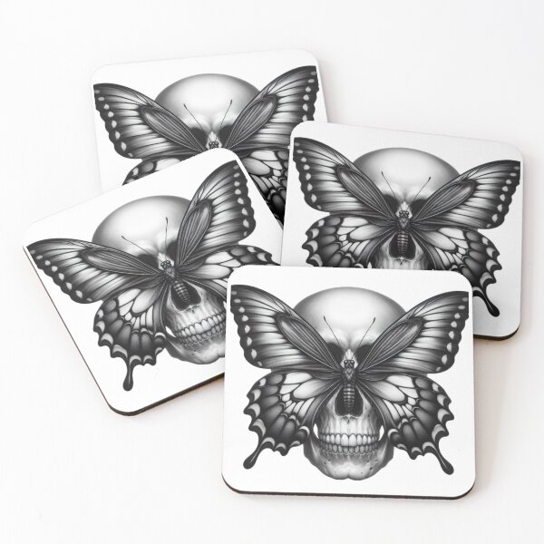 Item preview, skull with a butterfly on the nose black and white sketch tattoo designed and sold by Expressions-Sel.