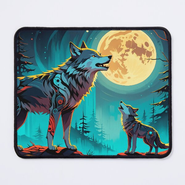Item preview, Wolf and cub under a full moon designed and sold by contessaxd.
