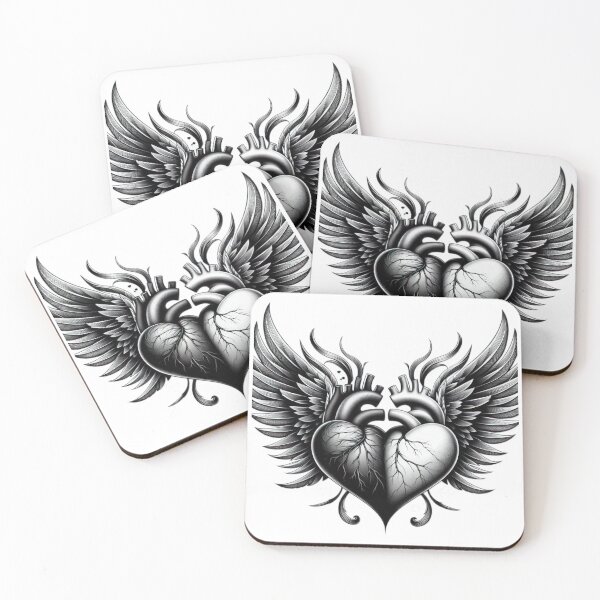 Item preview, anatomical heart with wings  black and white sketch tattoo designed and sold by Expressions-Sel.
