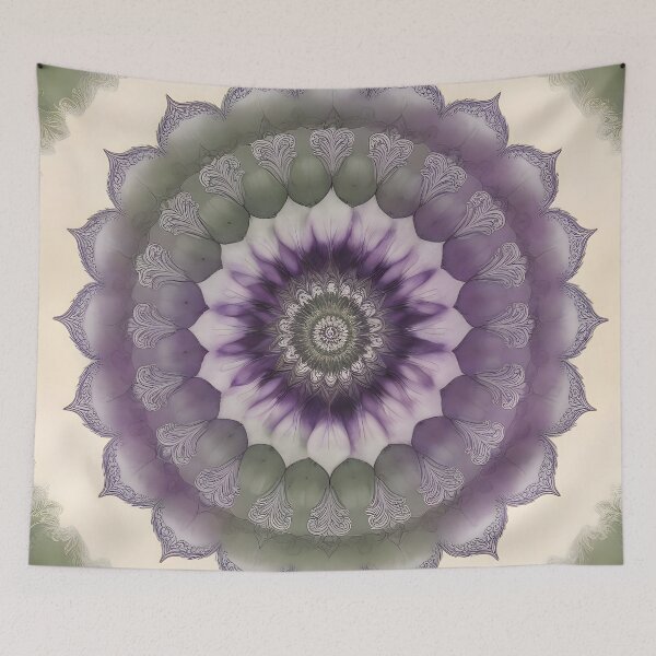 Item preview, Balance Mandala green purple connection of heart and crown chakra designed and sold by monchie.