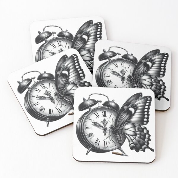 Item preview, Butterfly with alarm clock tattoo design Illustration sketch designed and sold by Expressions-Sel.