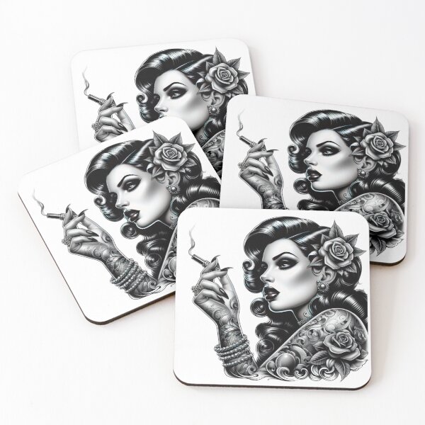 Item preview, retro woman with cigarette tattoo design Illustration sketch designed and sold by Expressions-Sel.