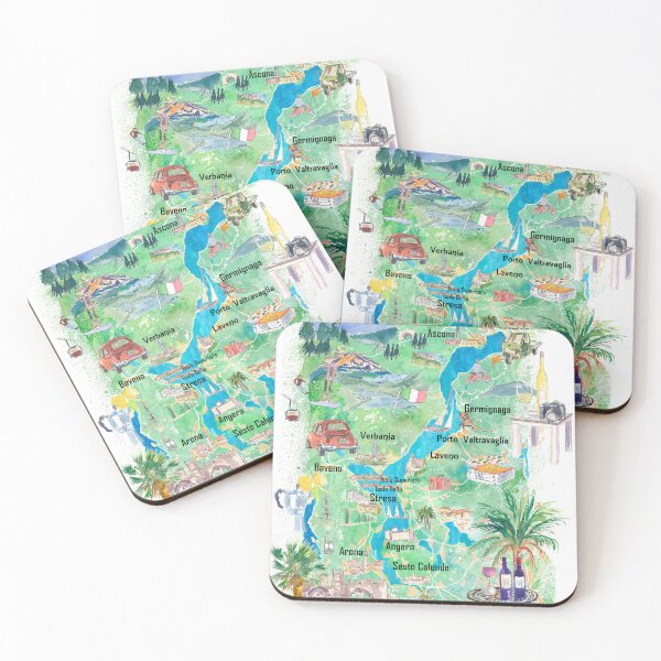 Item preview, Lago Maggiore Illustrated Travel Map with Roads and Highlights in Italy and Switzerland designed and sold by artshop77.