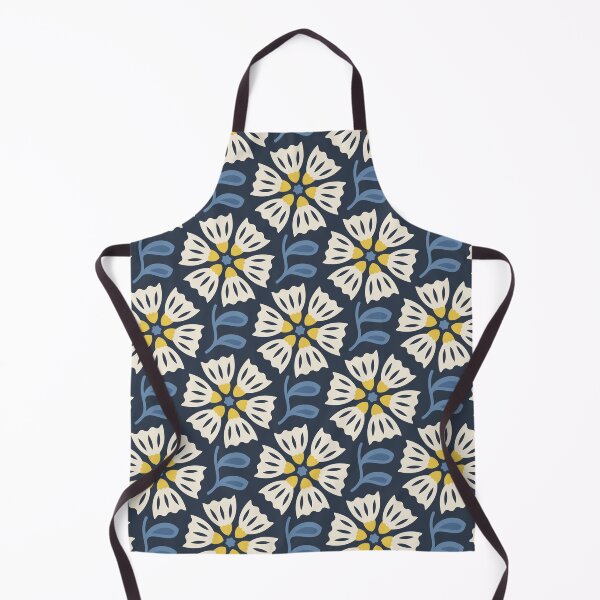 Item preview, KF 0283 B - Vintage Retro 70s Floral Pattern in  Blue Yellow Cream designed and sold by KhakiFinch.