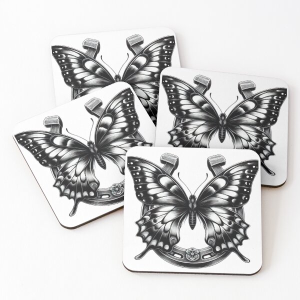 Item preview, horseshoe with butterfly for good luck tattoo design Illustration sketch designed and sold by Expressions-Sel.