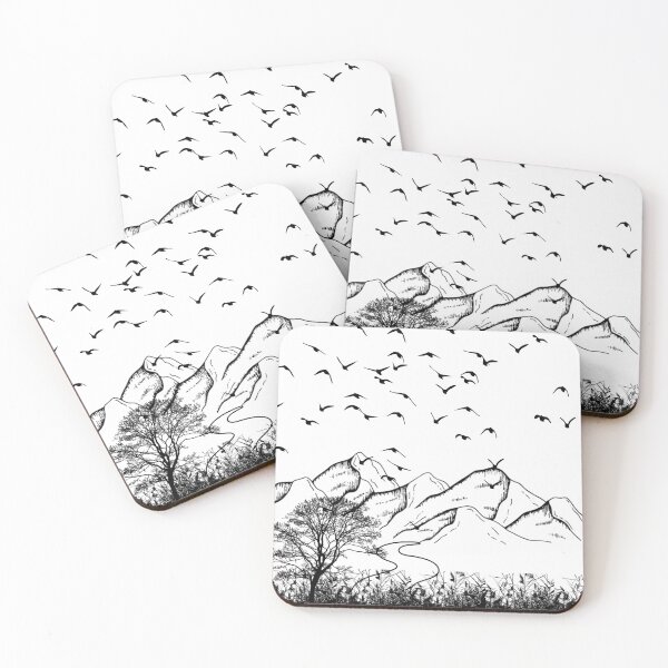 Item preview, Birds flying over a mountain range with trees Spiral Notebooks designed and sold by Fantasy  and anime  natural landscape art.