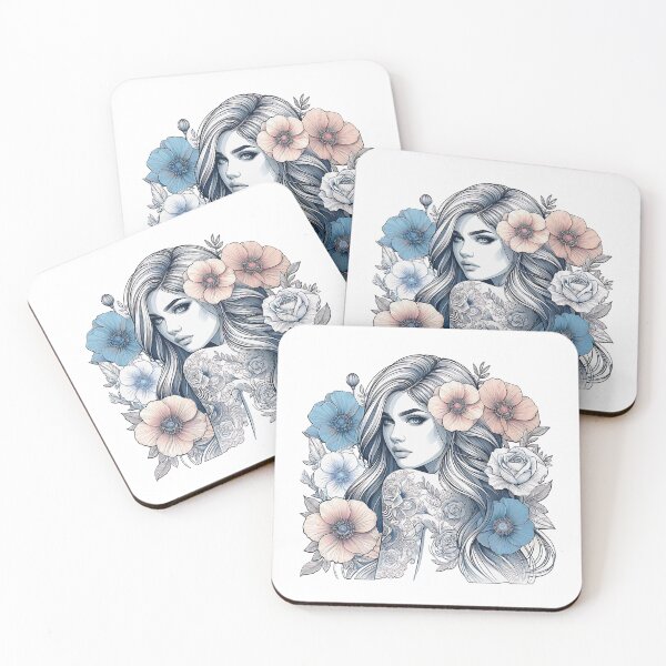 Item preview, Pastel Portrait of a Beautiful Tattooed Girl Adorned with Flowers designed and sold by Art&Yoga -  MiritLevin.