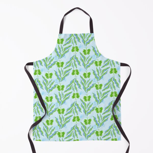 Item preview, Hand painted painterly gouache tribal leaves and butterflies - light green and blue designed and sold by JasmineGDesigns.