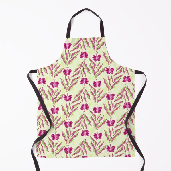 Item preview, Hand painted painterly gouache tribal leaves and butterflies - lime green and bright pink designed and sold by JasmineGDesigns.