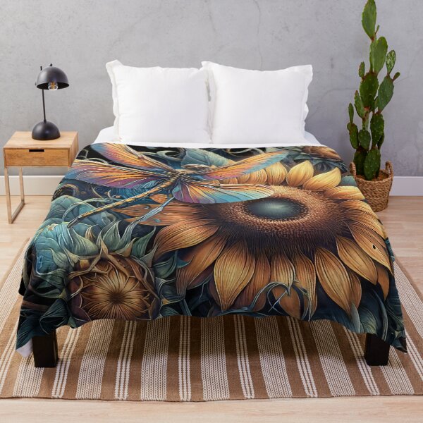 Aperçu de l'œuvre Libellule sur un design coloré mystique de tournesol créée et vendue par CattyCornerPOD.