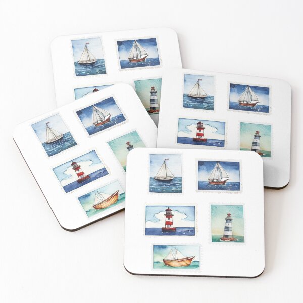 Item preview, Modern Nautical pattern Watercolor Coastal Postage Stamps For Journaling Set ,Light House,Boat,Scrapbook,Nautical  designed and sold by SOUFIANE1991.