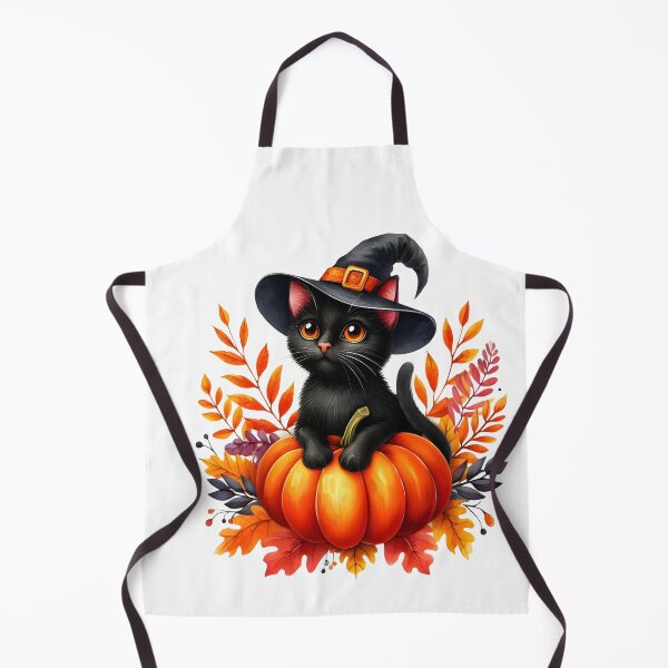Item preview, A black kitten on a pumpkin and with a witch's hat on her head. Halloween and Day of the Dead designed and sold by DRAGONFIASCO.