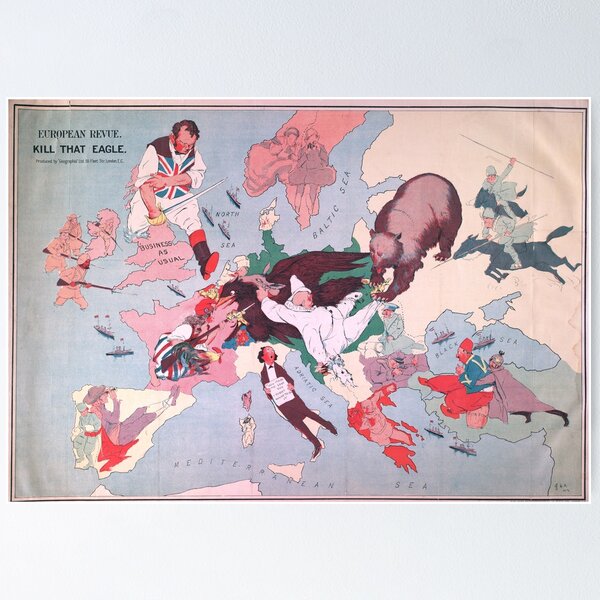 Item preview, Vintage Colorful Pastel Comic Map Of Europe, Caricature Political Map of Europe designed and sold by easteuromaps.