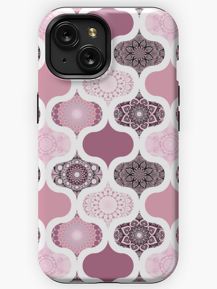 iPhone Case, Dusky Rose Dot Mandalas Ogee Patchwork Cheater Quilt designed and sold by Triplicate Limited