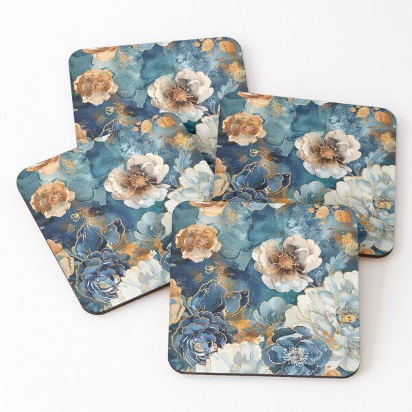 Item preview, Golden Floral Dreamscape on Blue Canvas designed and sold by GhadeerGhonaim.