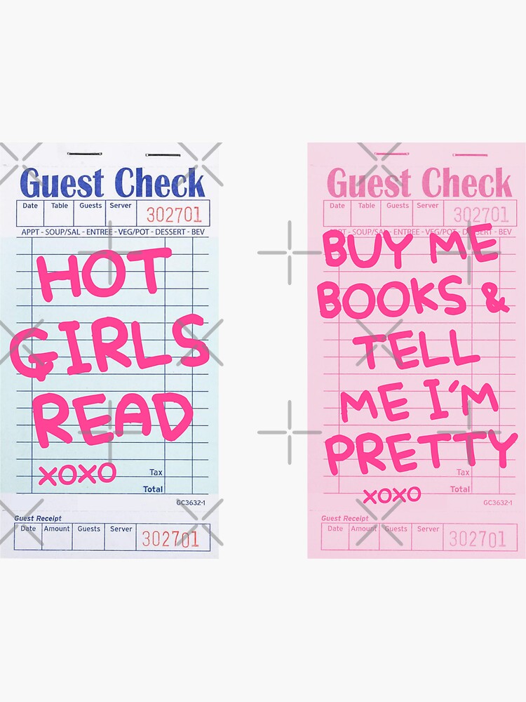 Thumbnail 3 of 3, Sticker, hot girls read and buy me books and tell me I'm pretty guest check pink and blue pack designed and sold by catdiasart.