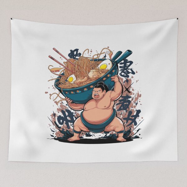 Item preview, Sumo wrestler lifting a bowl of ramen, funnyfits70, Humor, Funny designed and sold by FunnyFits70.
