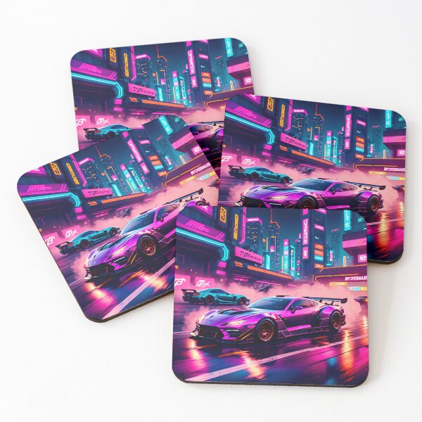 Item preview, Vapor Wave Races Night Racing Under Neon Glow designed and sold by Ink Art Design.