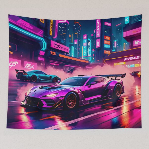 Item preview, Vapor Wave Races Night Racing Under Neon Glow designed and sold by Ink Art Design.