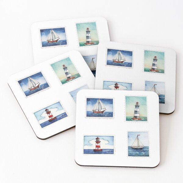 Item preview, Modern Nautical pattern Watercolor Coastal Postage Stamps For Journaling Set ,Light House,Boat,Scrapbook,Nautical  designed and sold by SOUFIANE1991.