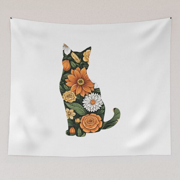 Item preview, Floral Cat Silhouette designed and sold by SeamPix.