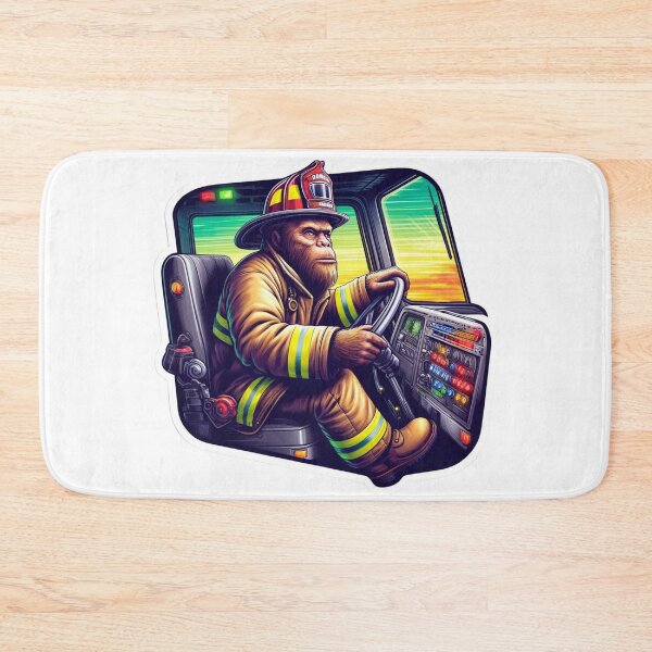 Item preview, Bigfoot as a Firefighter Engineer in bunker gear driving a fire truck designed and sold by BrinaandPops.