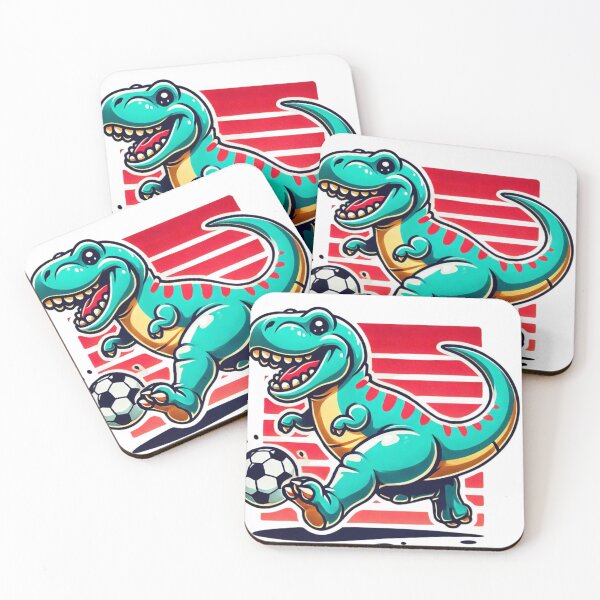 Item preview, Tyrannosaurus rex in the caricature style playing football designed and sold by Miguel Araujo.