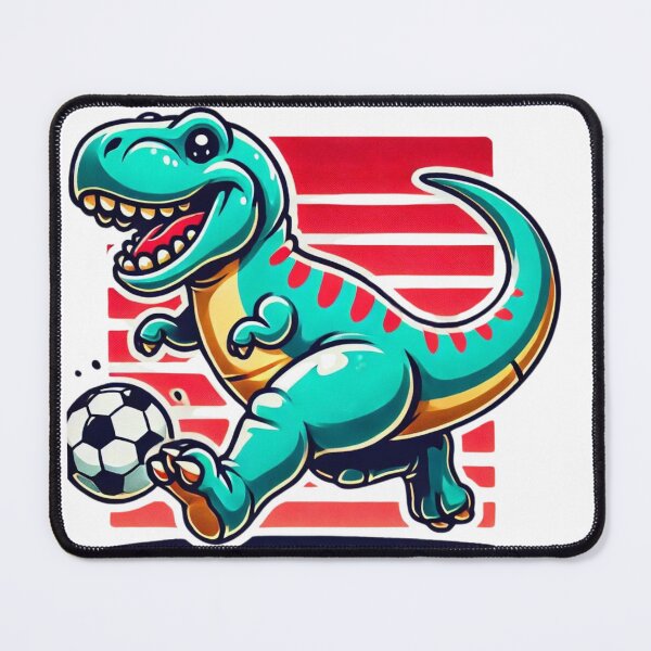 Item preview, Tyrannosaurus rex in the caricature style playing football designed and sold by Miguel Araujo.