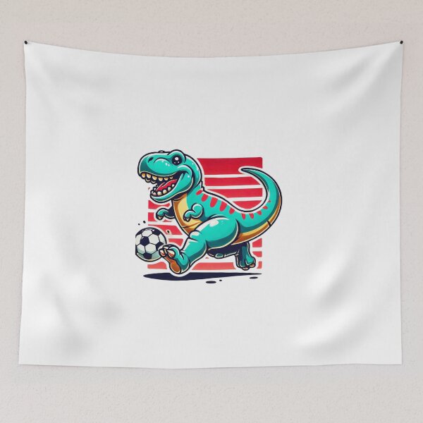 Item preview, Tyrannosaurus rex in the caricature style playing football designed and sold by Miguel Araujo.
