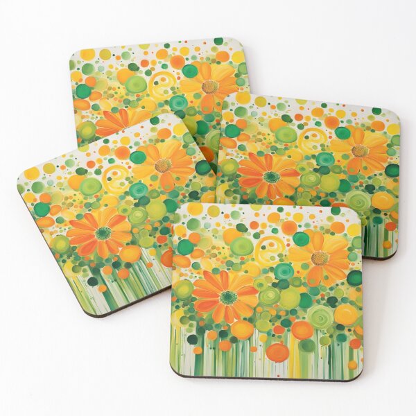 Item preview, Watercolor Abstract Flowers Painting, Contemporary Painting in Yellow Irange Green Colors designed and sold by MyArt23.