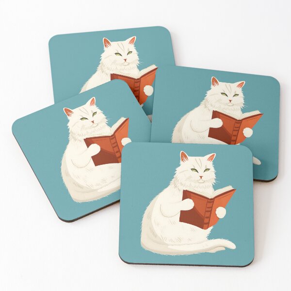Item preview, White Cat With Green Eyes Reading a Book designed and sold by xiao xuans.