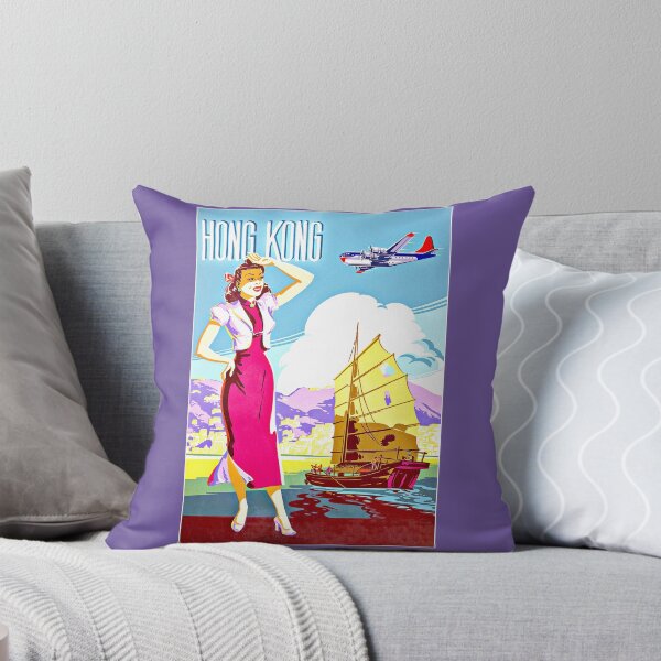 Item preview, Hong Kong Sailing Junk Airplane Scenery 1940s Travel designed and sold by RocketshipRetro.