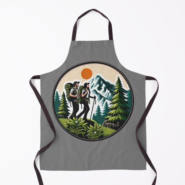 Item preview, The graphic portrays a couple of people with backpacks hiking through a mountainous landscape. designed and sold by VisualHut.