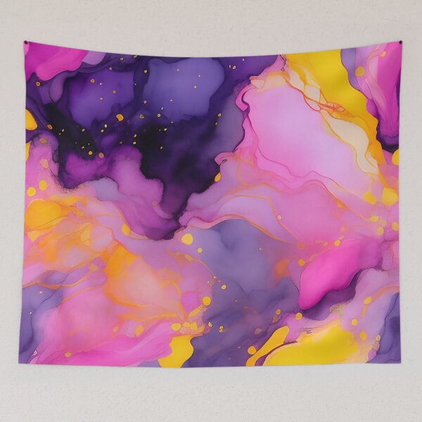Item preview, Abstract pink purple and yellow alcohol ink pattern for maximalist and eclectic decor designed and sold by kathrynchill.