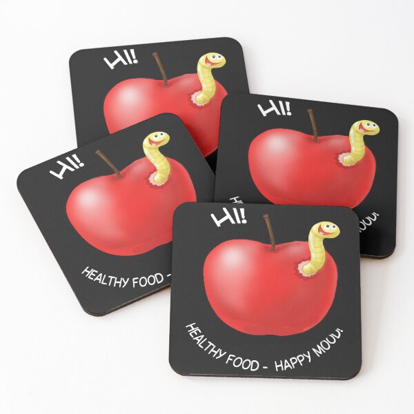 Item preview, Healthy food, happy mood! White text. The apple and the worm designed and sold by ZorianArt.