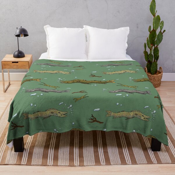 Green Lake fish pattern Throw Blanket