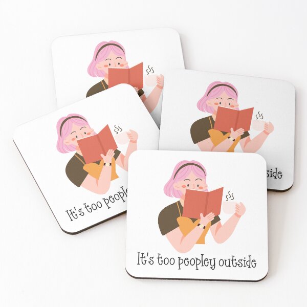 Item preview, It's too peopley outside - pink hair woman reading book and coffee designed and sold by EmeraldeaArt.
