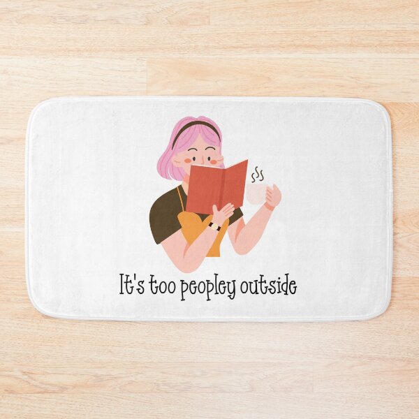 Item preview, It's too peopley outside - pink hair woman reading book and coffee designed and sold by EmeraldeaArt.