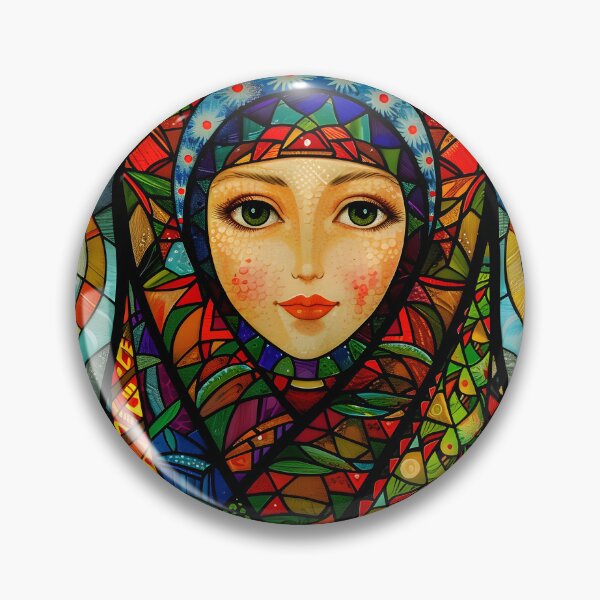 Item preview, Colorful stained glass art of a woman with a headscarf. designed and sold by Artessie.