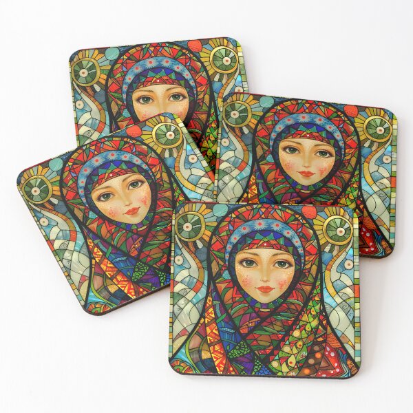 Item preview, Colorful stained glass art of a woman with a headscarf. designed and sold by Artessie.