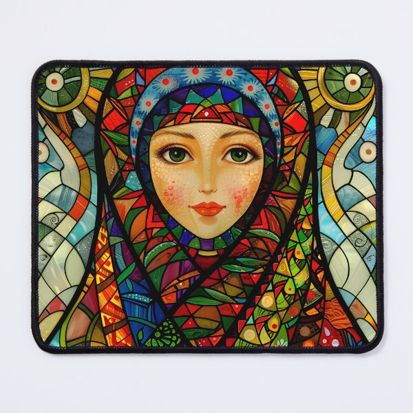 Item preview, Colorful stained glass art of a woman with a headscarf. designed and sold by Artessie.