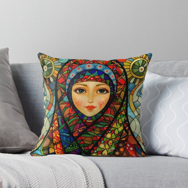 Item preview, Colorful stained glass art of a woman with a headscarf. designed and sold by Artessie.