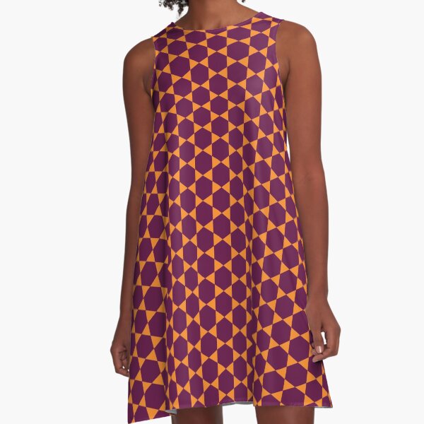 Orange and Maroon Red Hexagon Pattern, Retro design A-Line Dress