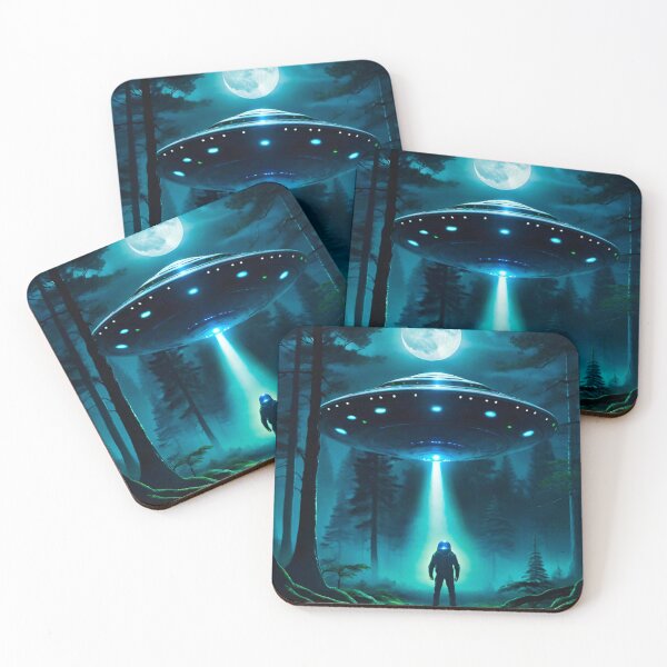 Item preview, Spaceman and UFO Under Moonlight designed and sold by GrizzlyCollective.