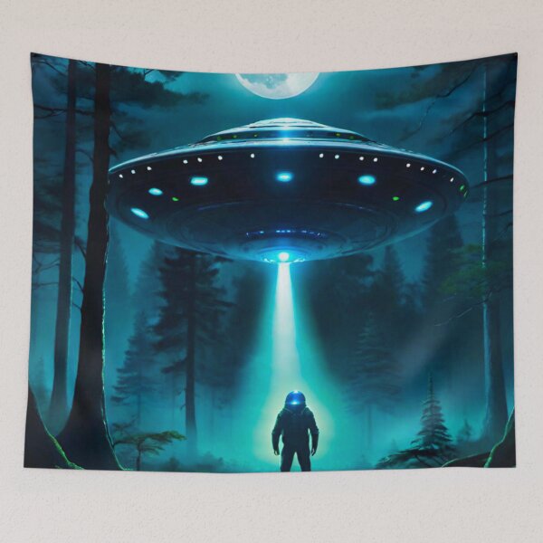 Item preview, Spaceman and UFO Under Moonlight designed and sold by GrizzlyCollective.