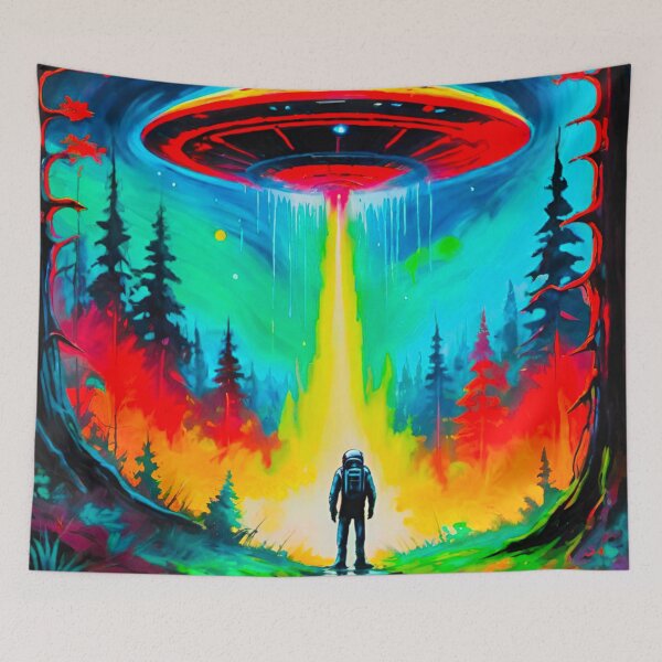 Item preview, Mysterious UFO and Spaceman Scene designed and sold by GrizzlyCollective.